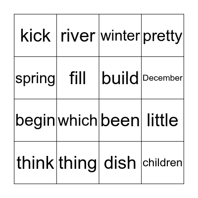 Lesson 14  Bingo Card