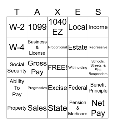 Tax Bingo Card