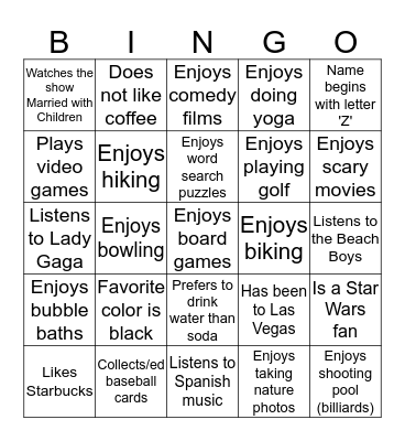 PEOPLE BINGO Card