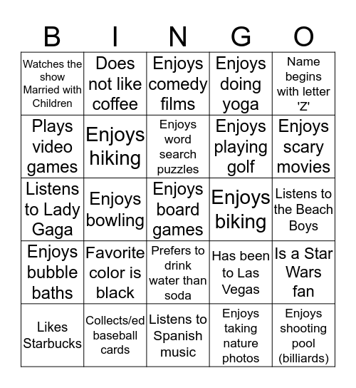 PEOPLE BINGO Card