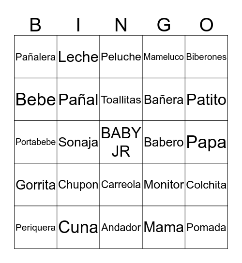 Maria Lizbeth's Baby Shower  Bingo Card