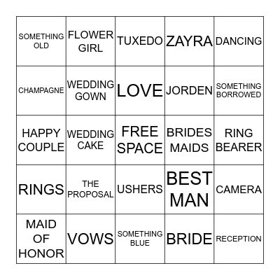 WEDDING BINGO Card