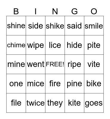 Magic e (i_e) Bingo Card