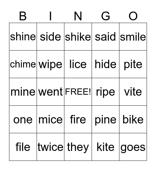 Magic e (i_e) Bingo Card