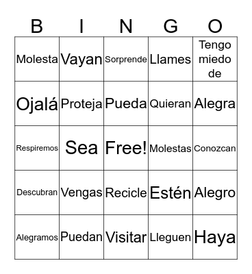 Subjunctive Verbs of Emotion  Bingo Card