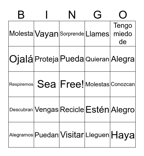 Subjunctive Verbs of Emotion  Bingo Card