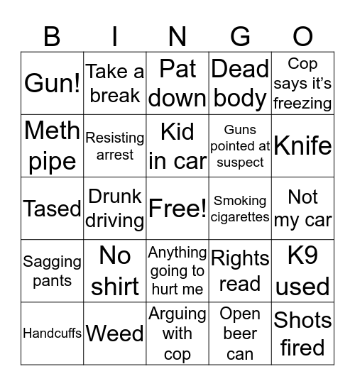 Live PD Bingo Card