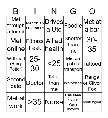 Dating Bingo Card