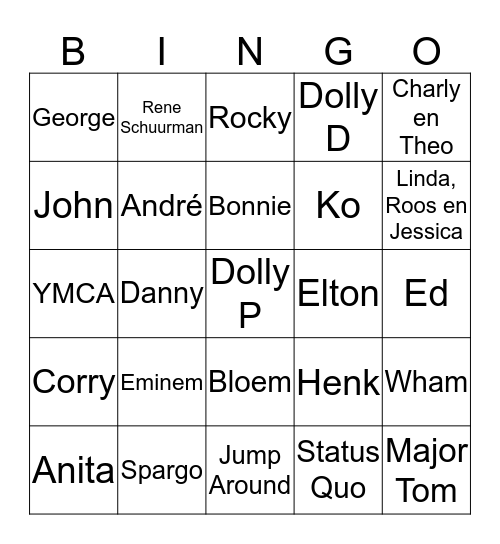 Arnolds Muziek Bingo Card