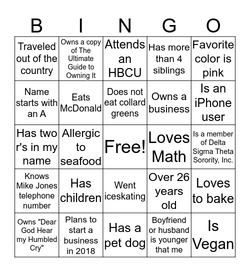 Own Your Vision Party 2018 Bingo Card