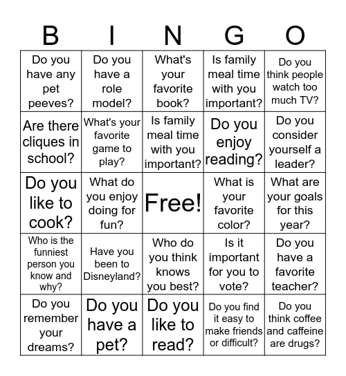 PEOPLE BINGO (GETTING-TO-KNOW-YOU )  Bingo Card