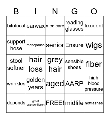 OVER THE HILL Bingo Card