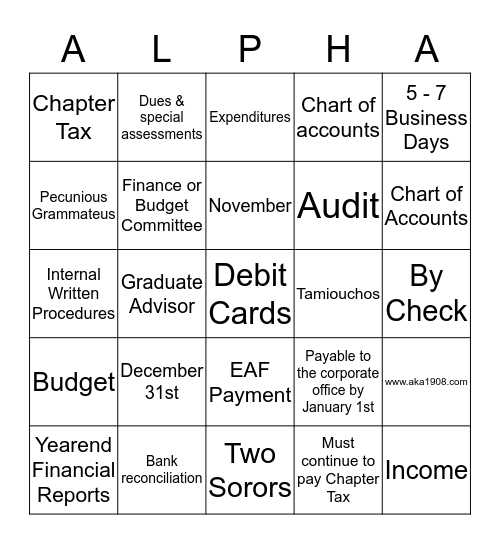 Undergraduate Round Up ALPHA Bingo * Bingo Card