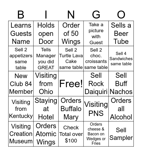 Server Bingo Card