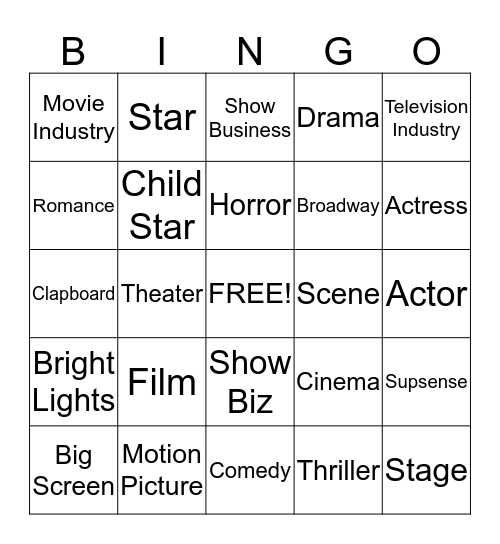 Hollywood Bingo Card