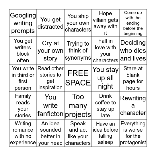 Author Problems Bingo Card