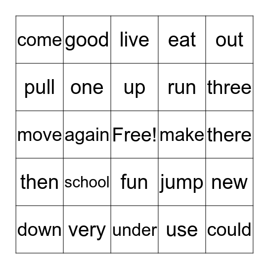 1st grade words Bingo Card