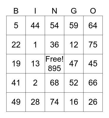 Jan 3 2018 card 1 first game Bingo Card