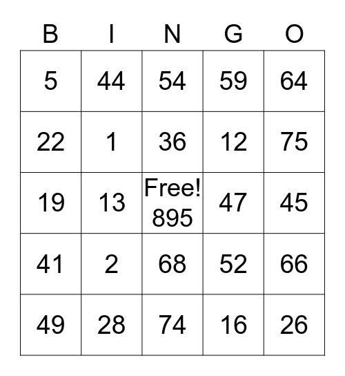 Jan 3 2018 card 1 first game Bingo Card