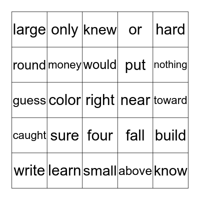 1st grade words Bingo Card