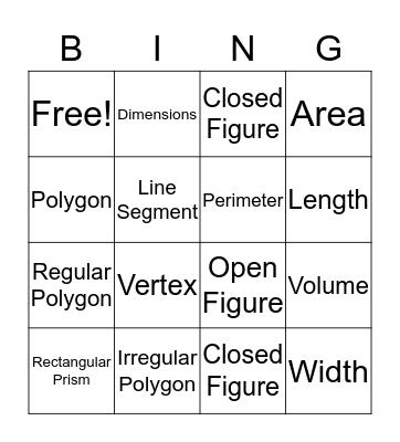 PERIMTER, AREA, AND VOLUME Bingo Card