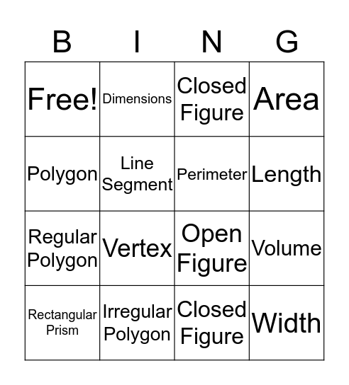 PERIMTER, AREA, AND VOLUME Bingo Card