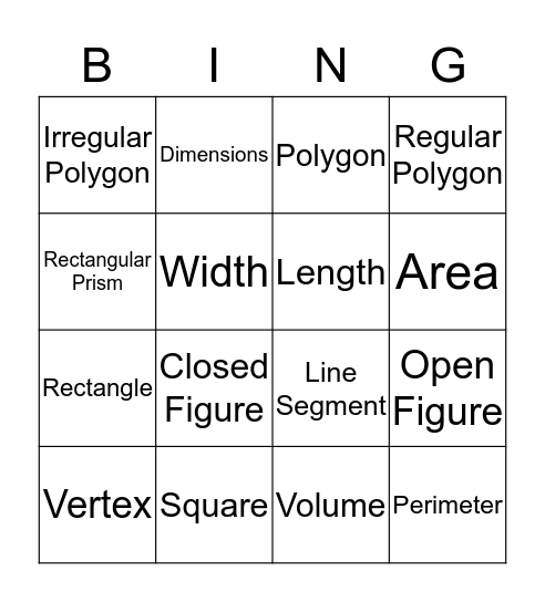 (SOL 5.8 - Perimeter, Area, Volume) Bingo Card