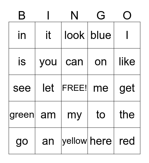 Heart Words Bingo Card