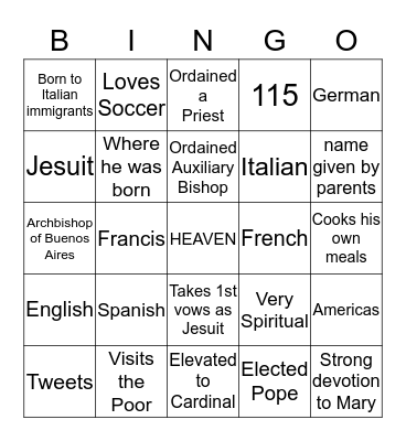 POPE FRANCIS Bingo Card