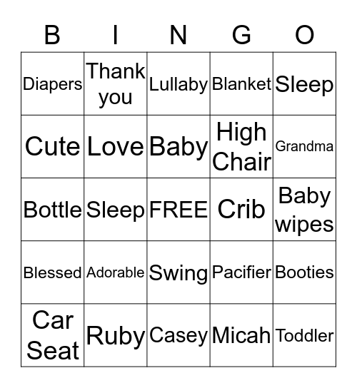 Baby Shower Bingo Card