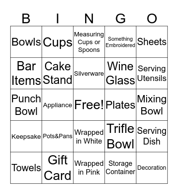 Bridal Bingo Card