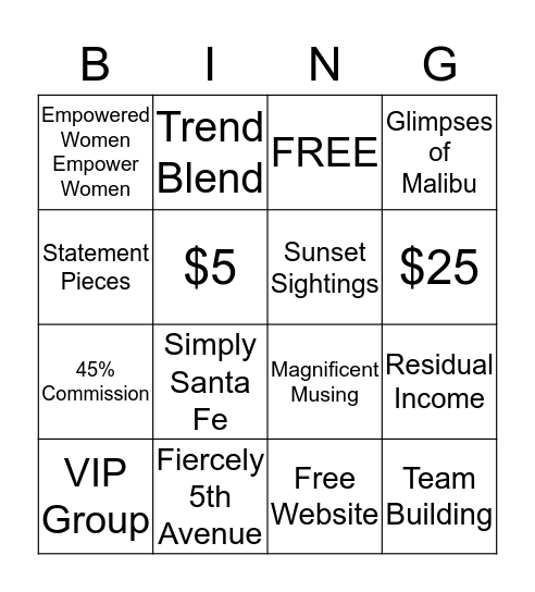 Paparazzi Blingo Bingo Card