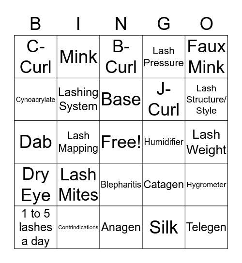 The Lash Code Bingo Card