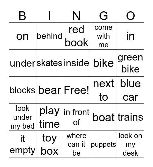 Play Time Bingo Card
