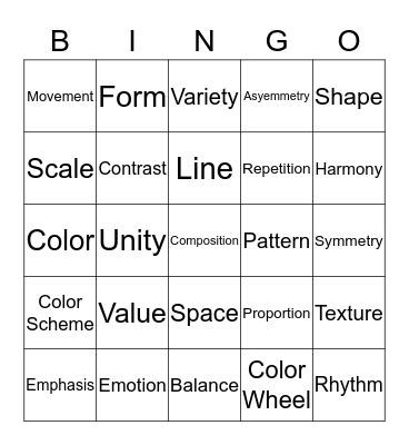 Elements and Principles of Art Bingo Card