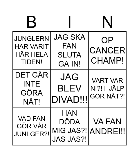 Rage Bingo! Bingo Card