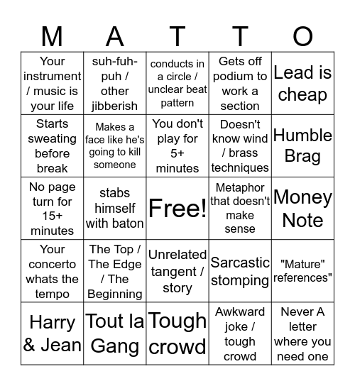 Matt Jones Bingo Card