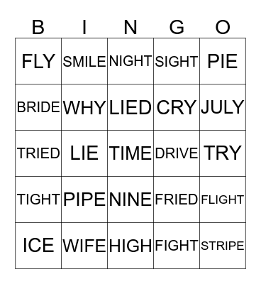 LONG VOWEL I BINGO Card