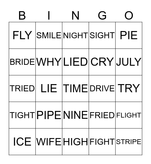LONG VOWEL I BINGO Card