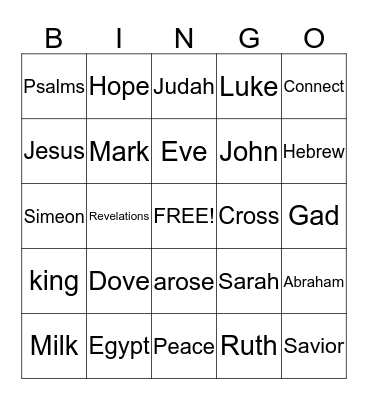 Vacation Bible School Bingo Card