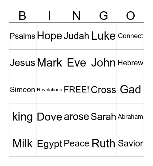 Vacation Bible School Bingo Card