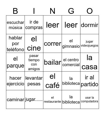 Tiempo Libre Bingo Card