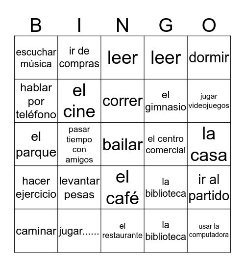 Tiempo Libre Bingo Card