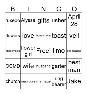 Alyssa's bridal bingo Card