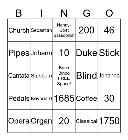 Bach Bingo!!! Bingo Card