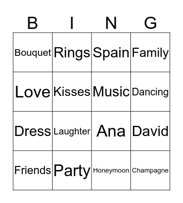 Ana's hen's Bingo Card