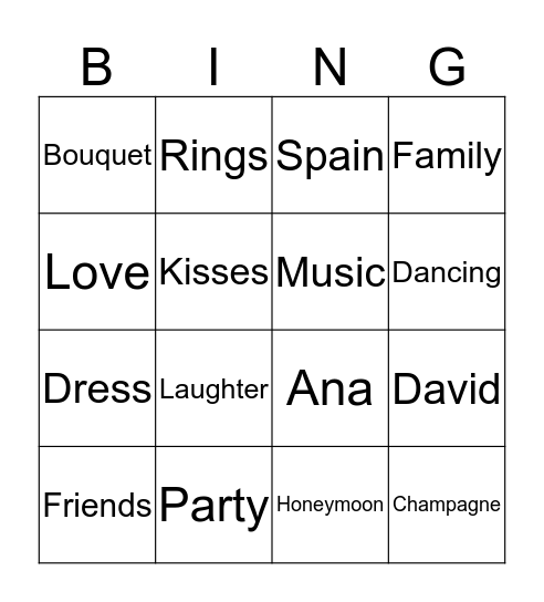Ana's hen's Bingo Card
