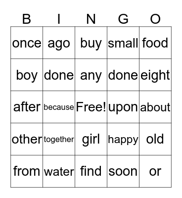 Grade 1 January Bingo Card