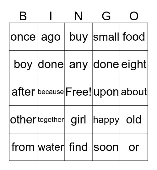 Grade 1 January Bingo Card
