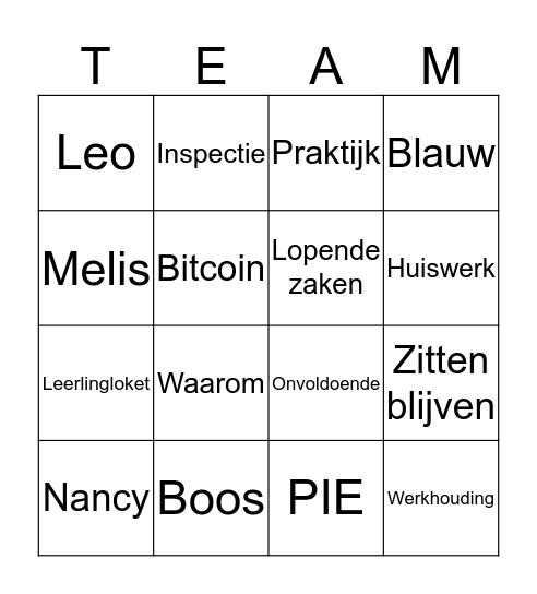 Team Bingo Card